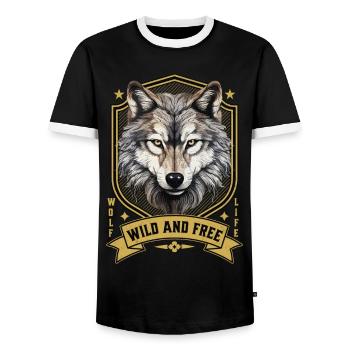 Wolf Wolf’s Head Nature Wilderness Adventure Art forestier - T-shirt contrasté Homme - noir/blanc - Devant - AI Model Female 172 light (172cm) & AI Model Male 178 light (178cm)