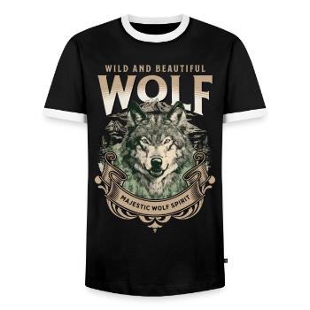 Wolf Wolfskopf Natur Wildnis Abenteuer Wald Kunst - Männer Kontrast-T-Shirt - Schwarz/Weiß - Vorne - AI Model Female 172 light (172cm) & AI Model Male 178 light (178cm)