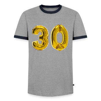 30 years - Men's Ringer Shirt - grey/navy  - Front - AI Model Female 172 light (172cm) & AI Model Male 178 light (178cm)