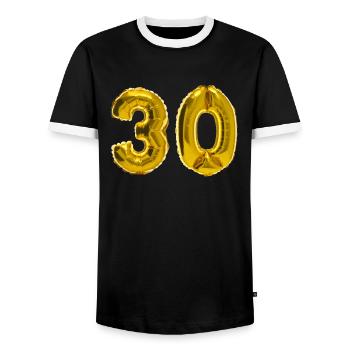 30 ans - T-shirt contrasté Homme - noir/blanc - Devant - AI Model Female 172 light (172cm) & AI Model Male 178 light (178cm)