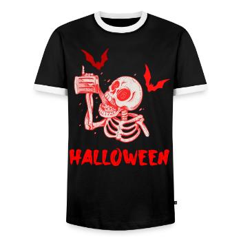 Halloween -Skelett rot Bier Fledermaus - Männer Kontrast-T-Shirt - Schwarz/Weiß - Vorne - AI Model Female 172 light (172cm) & AI Model Male 178 light (178cm)