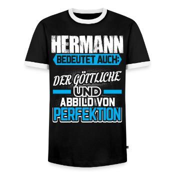 HERMANN - Gott Geschenk - Männer Kontrast-T-Shirt - Schwarz/Weiß - Vorne - AI Model Female 172 light (172cm) & AI Model Male 178 light (178cm)