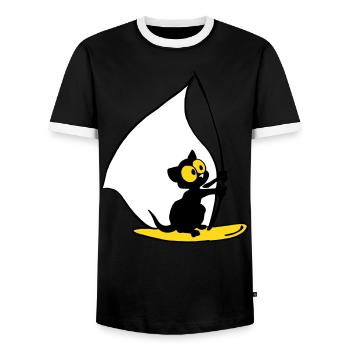 Georgie kitten sails - Men's Ringer Shirt - black/white - Front - AI Model Female 172 light (172cm) & AI Model Male 178 light (178cm)