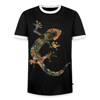 Gecko Silhouette - Ethno Style 3 - Men's Ringer Shirt - black/white - Front - AI Model Female 172 light (172cm) & AI Model Male 178 light (178cm)