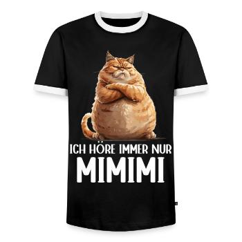 Cat Kitty I always hear Mimimi - Men's Ringer Shirt - black/white - Front - AI Model Female 172 light (172cm) & AI Model Male 178 light (178cm)