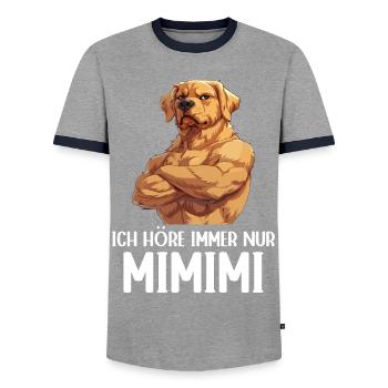 Hund Hunde Ich höre immer nur Mimimi - Männer Kontrast-T-Shirt - Grau/Navy  - Vorne - AI Model Female 172 light (172cm) & AI Model Male 178 light (178cm)