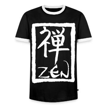 Das Wort Zen auf Japanisch (weiß) - Männer Kontrast-T-Shirt - Schwarz/Weiß - Vorne - AI Model Female 172 light (172cm) & AI Model Male 178 light (178cm)