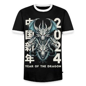 Chinese Dragons - Men's Ringer Shirt - black/white - Front - AI Model Female 172 light (172cm) & AI Model Male 178 light (178cm)