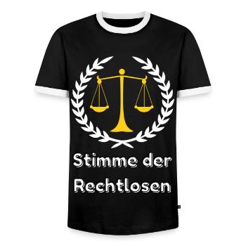 Voice of the Disenfranchised - Advocate of Justice - Men's Ringer Shirt - black/white - Front - AI Model Female 172 light (172cm) & AI Model Male 178 light (178cm)