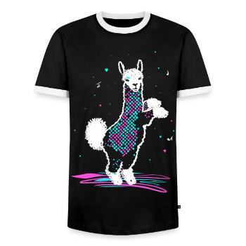 Alpaca in 80s Disco Retro Style Funky Alpaca - Men's Ringer Shirt - black/white - Front - AI Model Female 172 light (172cm) & AI Model Male 178 light (178cm)