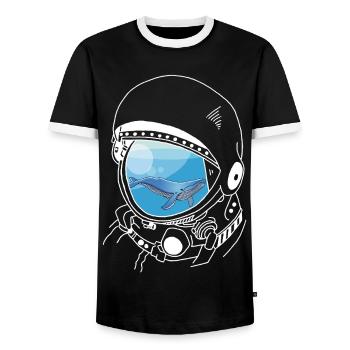 A Whale in the Stars (white) - Men's Ringer Shirt - black/white - Front - AI Model Female 172 light (172cm) & AI Model Male 178 light (178cm)