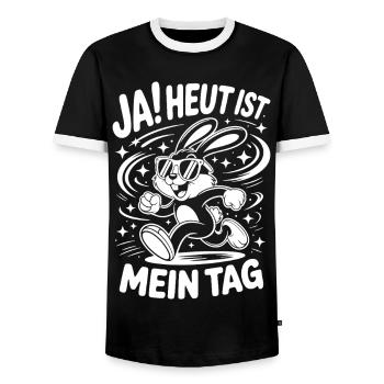 Heute Ist Mein Tag Cartoon Hase - Männer Kontrast-T-Shirt - Schwarz/Weiß - Vorne - AI Model Female 172 light (172cm) & AI Model Male 178 light (178cm)