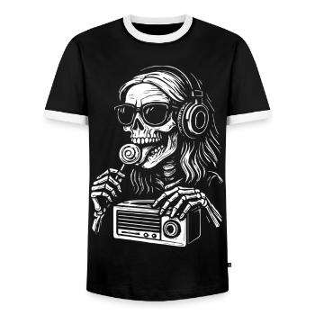 Skeleton-DJ Radio Black White - Männer Kontrast-T-Shirt - Schwarz/Weiß - Vorne - AI Model Female 172 light (172cm) & AI Model Male 178 light (178cm)