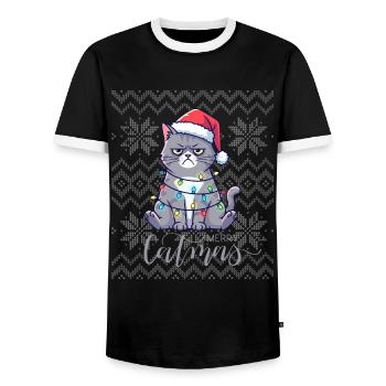 Chatmas lumineux Noël - T-shirt contrasté Homme - noir/blanc - Devant - AI Model Female 172 light (172cm) & AI Model Male 178 light (178cm)