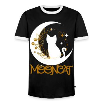Chat lunaire doré - T-shirt contrasté Homme - noir/blanc - Devant - AI Model Female 172 light (172cm) & AI Model Male 178 light (178cm)
