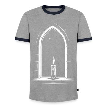 Bougie imbolc à la fenêtre - T-shirt contrasté Homme - gris/marine  - Devant - AI Model Female 172 light (172cm) & AI Model Male 178 light (178cm)