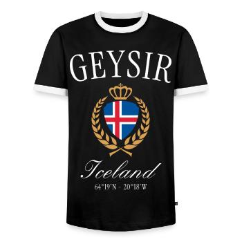 Couronne d’armoiries Geyser Iceland – Souvenir de voyage - T-shirt contrasté Homme - noir/blanc - Devant - AI Model Female 172 light (172cm) & AI Model Male 178 light (178cm)