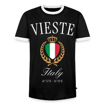 Vieste Italien Wappen Krone – Reise Souvenir - Männer Kontrast-T-Shirt - Schwarz/Weiß - Vorne - AI Model Female 172 light (172cm) & AI Model Male 178 light (178cm)