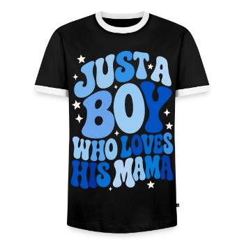 Just A Boy Who Loves His Mama - Men's Ringer Shirt - black/white - Front - AI Model Female 172 light (172cm) & AI Model Male 178 light (178cm)