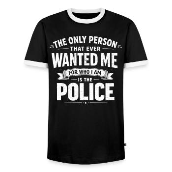 Humour La Police Me Veut Pour Qui Je Suis - T-shirt contrasté Homme - noir/blanc - Devant - AI Model Female 172 light (172cm) & AI Model Male 178 light (178cm)