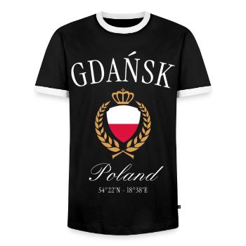 Danzig Polen Wappen Krone – Reise Souvenir - Männer Kontrast-T-Shirt - Schwarz/Weiß - Vorne - AI Model Female 172 light (172cm) & AI Model Male 178 light (178cm)