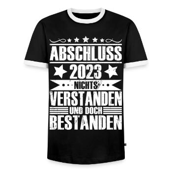 Abschluss 2023 - Männer Kontrast-T-Shirt - Schwarz/Weiß - Vorne - AI Model Female 172 light (172cm) & AI Model Male 178 light (178cm)