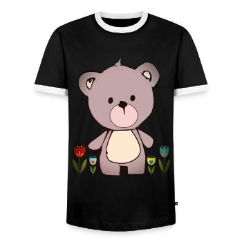Happy Teddy Bär im Blumenmeer - Männer Kontrast-T-Shirt - Schwarz/Weiß - Vorne - AI Model Female 172 light (172cm) & AI Model Male 178 light (178cm)