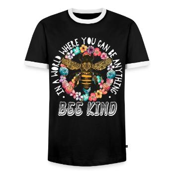 In a World Where You Can Be Anything Bee Kind - Men's Ringer Shirt - black/white - Front - AI Model Female 172 light (172cm) & AI Model Male 178 light (178cm)