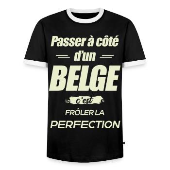 PERFECTION À CÔTÉ D'UN BELGE - T-shirt contrasté Homme - noir/blanc - Devant - AI Model Female 172 light (172cm) & AI Model Male 178 light (178cm)