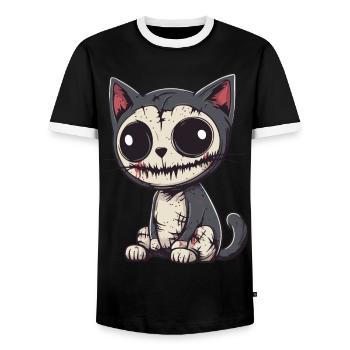 Chat Halloween Drôle Zombie - T-shirt contrasté Homme - noir/blanc - Devant - AI Model Female 172 light (172cm) & AI Model Male 178 light (178cm)