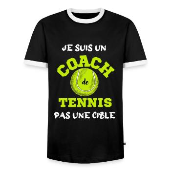 Je suis un coach tennis pas une cible cadeau - T-shirt contrasté Homme - noir/blanc - Devant - AI Model Female 172 light (172cm) & AI Model Male 178 light (178cm)