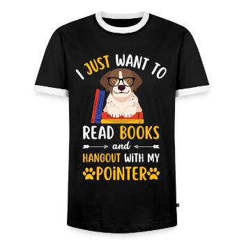Sweet English Pointer Book Books kawaii - Men's Ringer Shirt - black/white - Front - AI Model Female 172 light (172cm) & AI Model Male 178 light (178cm)
