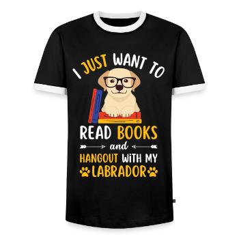 Sweet Labrador Book Livres kawaii - T-shirt contrasté Homme - noir/blanc - Devant - AI Model Female 172 light (172cm) & AI Model Male 178 light (178cm)