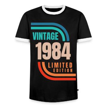 Jahrgang 1984 limitierte Auflage - Männer Kontrast-T-Shirt - Schwarz/Weiß - Vorne - AI Model Female 172 light (172cm) & AI Model Male 178 light (178cm)