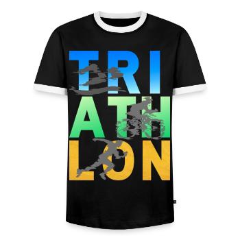 TRI ATH LON - Männer Kontrast-T-Shirt - Schwarz/Weiß - Vorne - AI Model Female 172 light (172cm) & AI Model Male 178 light (178cm)