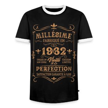 Cadeau D'anniversaire Millésime Fabriqué En 1962 - T-shirt contrasté Homme - noir/blanc - Devant - AI Model Female 172 light (172cm) & AI Model Male 178 light (178cm)