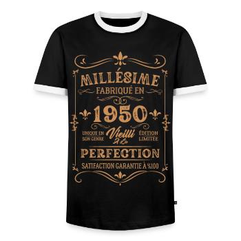 Cadeau D'anniversaire Millésime Fabriqué En 1950 - T-shirt contrasté Homme - noir/blanc - Devant - AI Model Female 172 light (172cm) & AI Model Male 178 light (178cm)