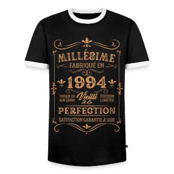 Cadeau D'anniversaire Millésime Fabriqué En 1994 - T-shirt contrasté Homme - noir/blanc - Devant - AI Model Female 172 light (172cm) & AI Model Male 178 light (178cm)