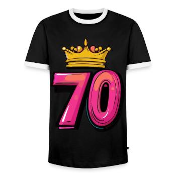 70 Number Crown - Men's Ringer Shirt - black/white - Front - AI Model Female 172 light (172cm) & AI Model Male 178 light (178cm)