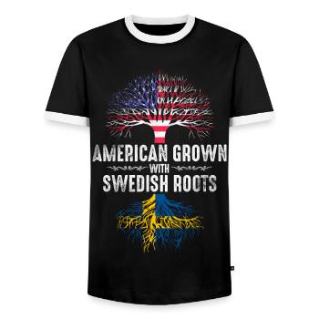 Amerikaner mit schwedischen Wurzeln - Männer Kontrast-T-Shirt - Schwarz/Weiß - Vorne - AI Model Female 172 light (172cm) & AI Model Male 178 light (178cm)