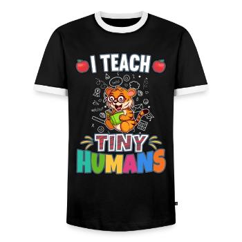 I Teach Tiny Humans Elementary School Teacher - Men's Ringer Shirt - black/white - Front - AI Model Female 172 light (172cm) & AI Model Male 178 light (178cm)