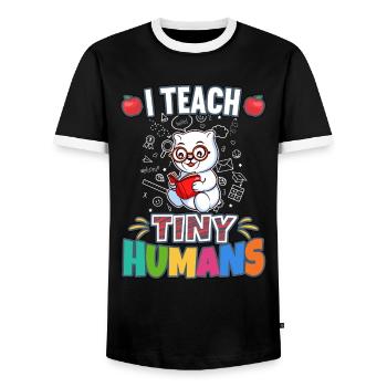 I Teach Tiny Humans Elementary School Teacher - Men's Ringer Shirt - black/white - Front - AI Model Female 172 light (172cm) & AI Model Male 178 light (178cm)