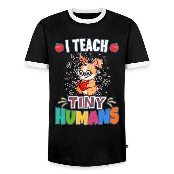 I Teach Tiny Humans Elementary School Teacher - Men's Ringer Shirt - black/white - Front - AI Model Female 172 light (172cm) & AI Model Male 178 light (178cm)