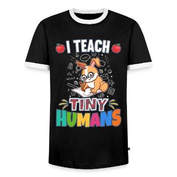 I Teach Tiny Humans Elementary School Teacher - Men's Ringer Shirt - black/white - Front - AI Model Female 172 light (172cm) & AI Model Male 178 light (178cm)