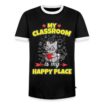 My Classroom Is My Happy Place Elementary Teacher - Men's Ringer Shirt - black/white - Front - AI Model Female 172 light (172cm) & AI Model Male 178 light (178cm)
