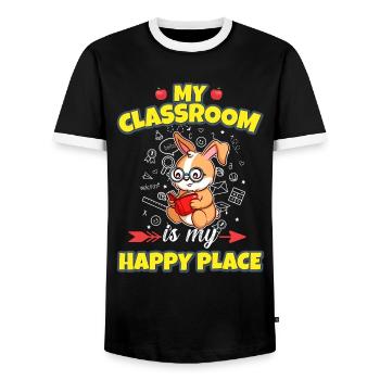 My Classroom Is My Happy Place Elementary Teacher - Men's Ringer Shirt - black/white - Front - AI Model Female 172 light (172cm) & AI Model Male 178 light (178cm)