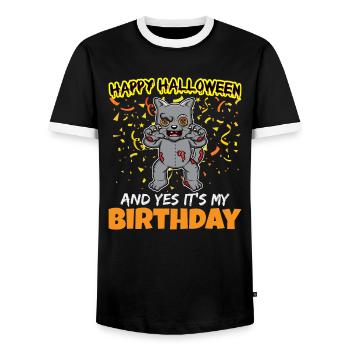 Scary Happy Halloween And Yes It's My Birthday - Männer Kontrast-T-Shirt - Schwarz/Weiß - Vorne - AI Model Female 172 light (172cm) & AI Model Male 178 light (178cm)