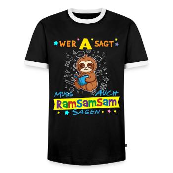 Wer A Sagt Muss Auch Ramsamsam Sagen Kita Erzieher - Männer Kontrast-T-Shirt - Schwarz/Weiß - Vorne - AI Model Female 172 light (172cm) & AI Model Male 178 light (178cm)