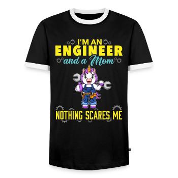 I'm An Engineer And A Mom Nothing Scares Me - Men's Ringer Shirt - black/white - Front - AI Model Female 172 light (172cm) & AI Model Male 178 light (178cm)