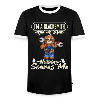 Je suis un forgeron et une maman rien ne me fait peur - T-shirt contrasté Homme - noir/blanc - Devant - AI Model Female 172 light (172cm) & AI Model Male 178 light (178cm)